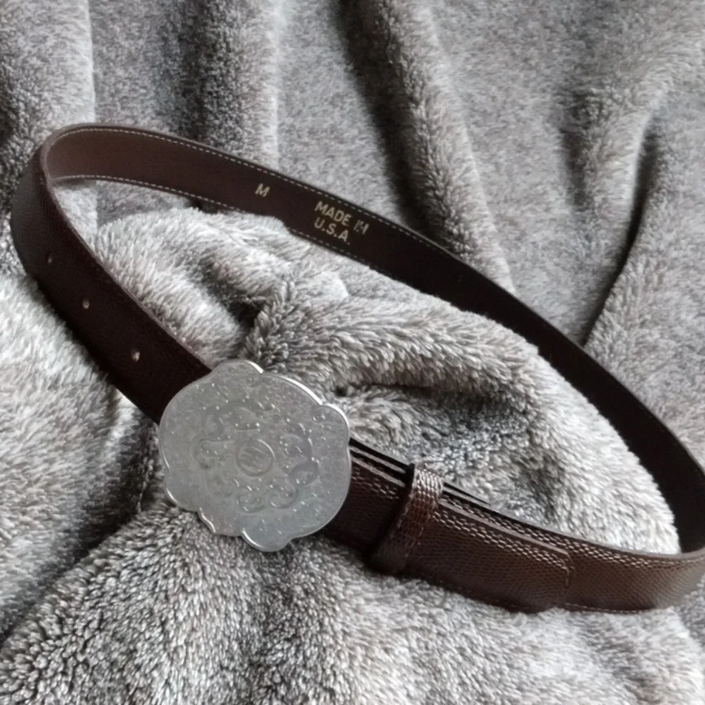 Mary McFadden snake print belt with silver tone buckle size medium 1